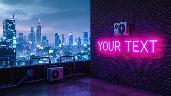 A futuristic city skyline with neon glow