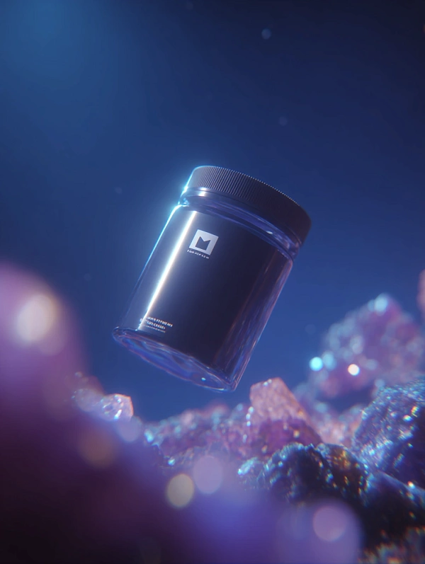 Черный флакон на футуристическом фоне