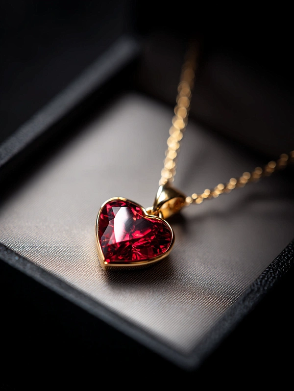 Золотая подвеска с красным сердцем