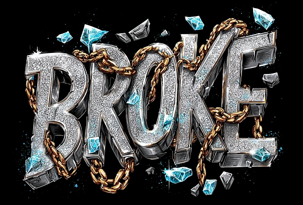 Слово BROKE из драгоценных камней