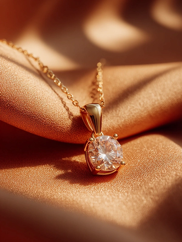 Золотая подвеска с бриллиантом крупным планом