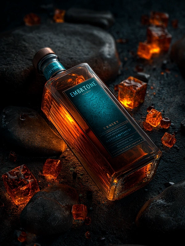 Стильная бутылка виски с кубиками льда