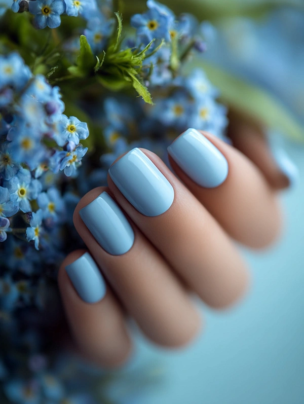 Голубой маникюр с цветами