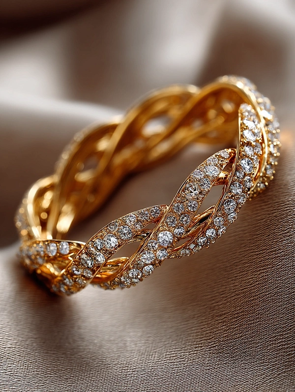 Золотое кольцо с бриллиантами плетеное