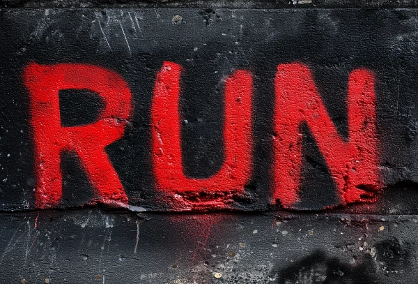 Красная надпись RUN на стене