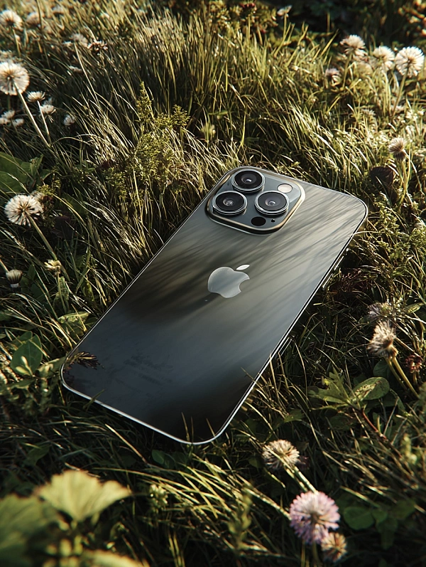 Современный смартфон на траве