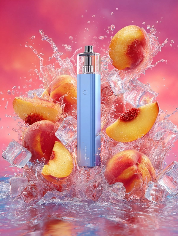 Электронная сигарета на фоне персиков