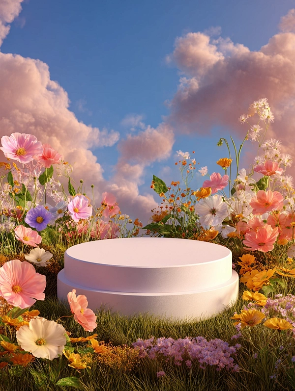 Платформа среди цветущих полевых цветов