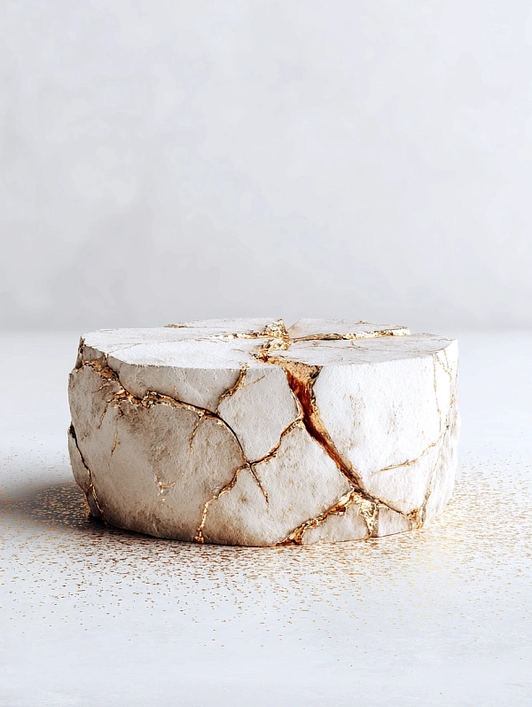 Белый камень с золотыми трещинами