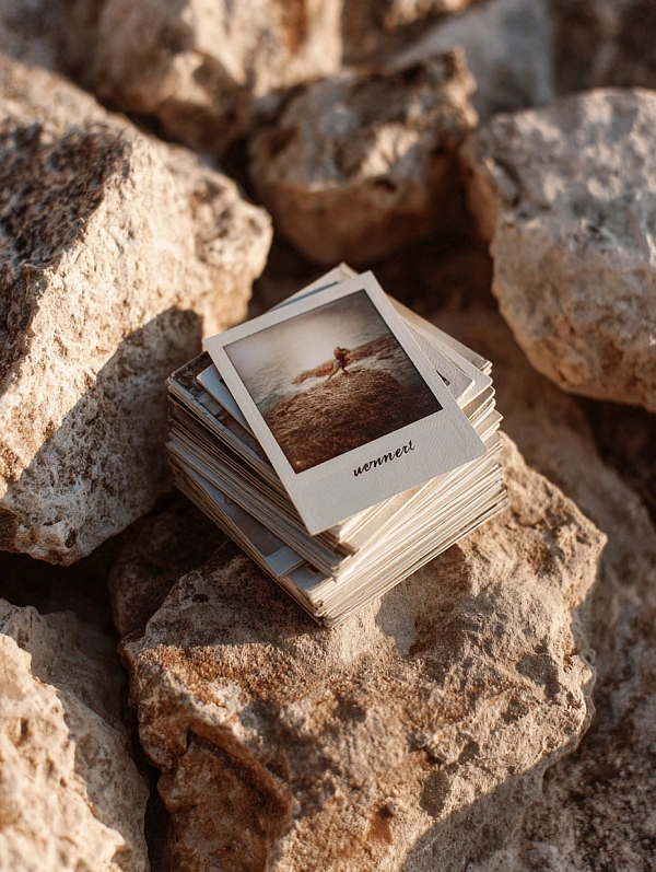 Стопка фотографий на камнях