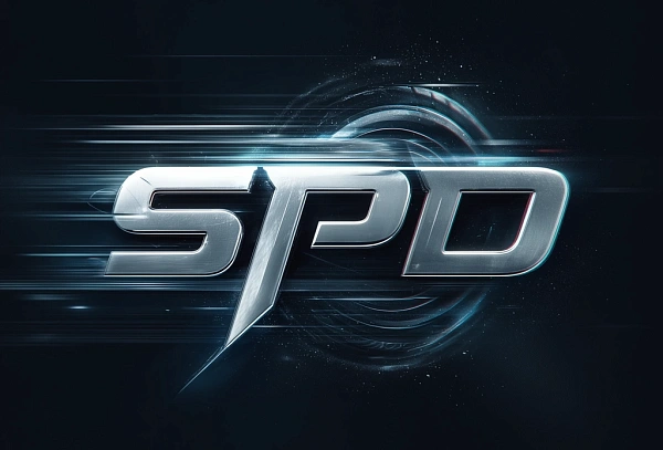 Металлический логотип SPD с эффектом скорости