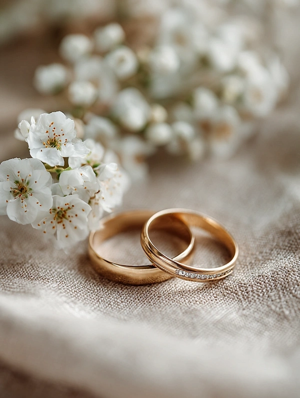 Золотые обручальные кольца с цветами
