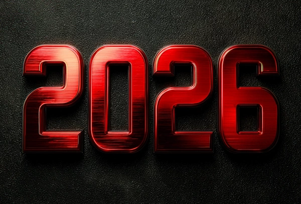 Красные металлические цифры 2026 года