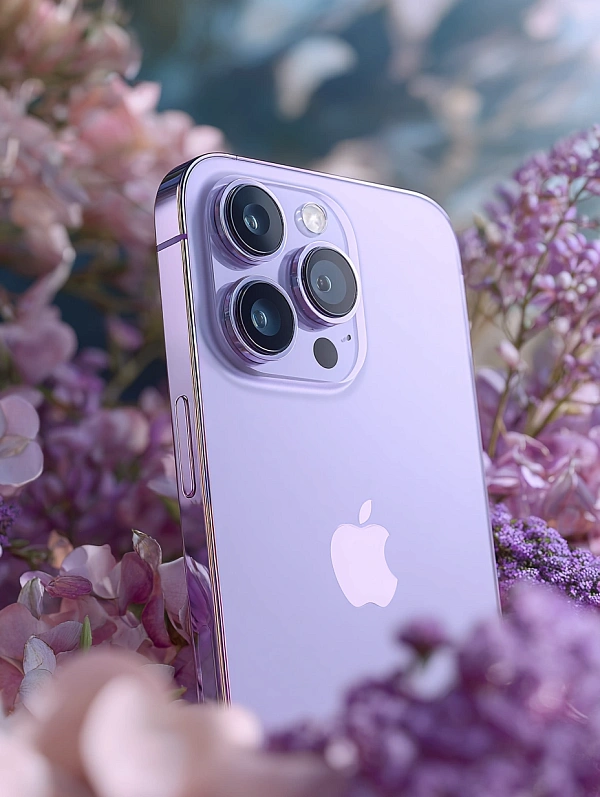 Фиолетовый iPhone с цветами