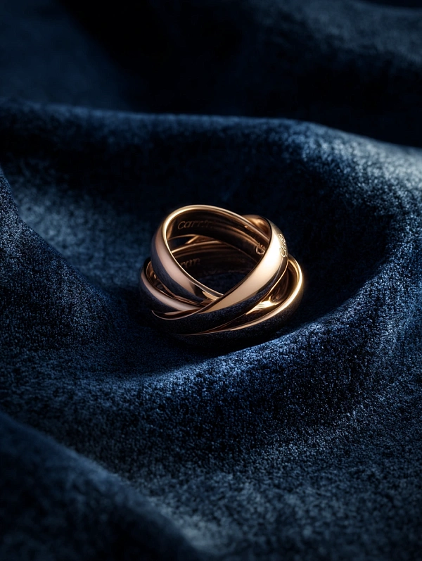 Золотое кольцо на темной ткани