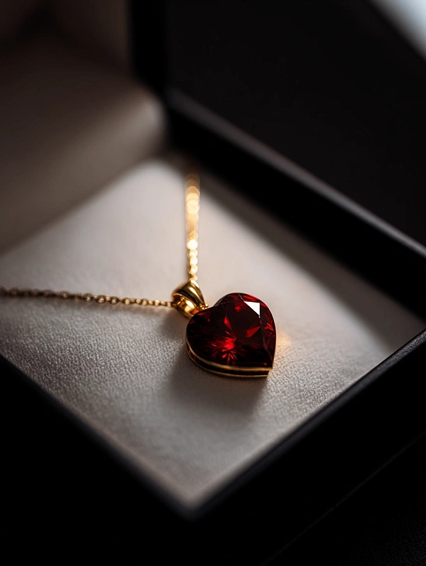 Золотая подвеска с красным камнем