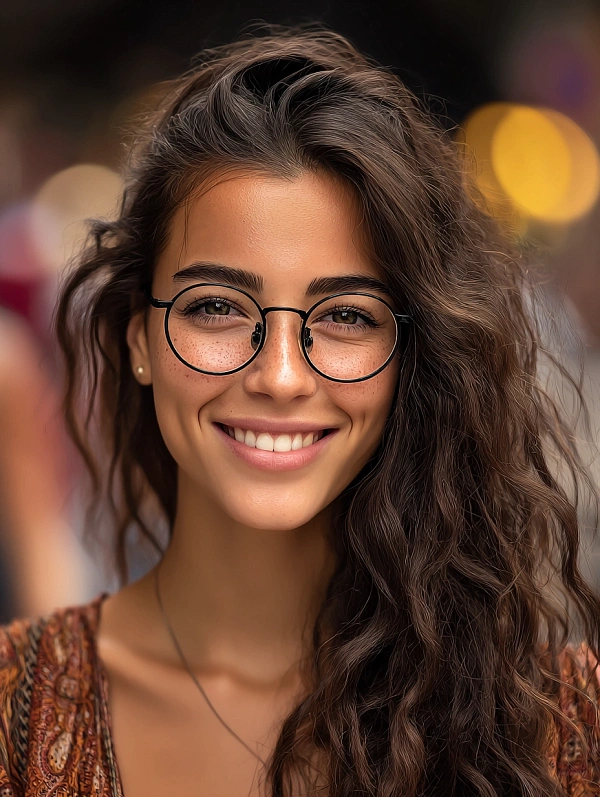 Молодая женщина с очками и улыбкой