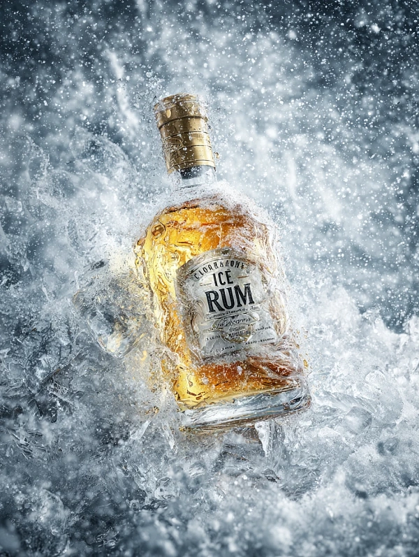 Бутылка рома в льду и воде