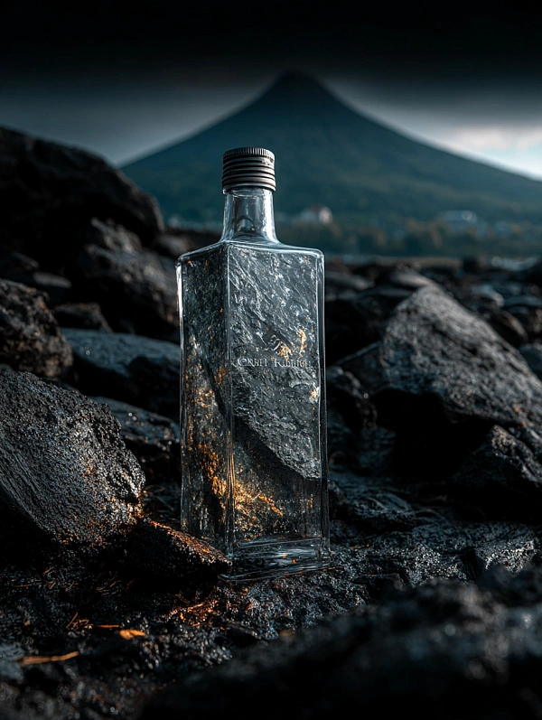 Стеклянная бутылка на каменистой поверхности