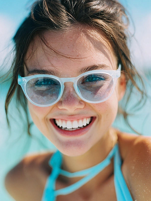 Улыбающаяся девушка в солнечных очках