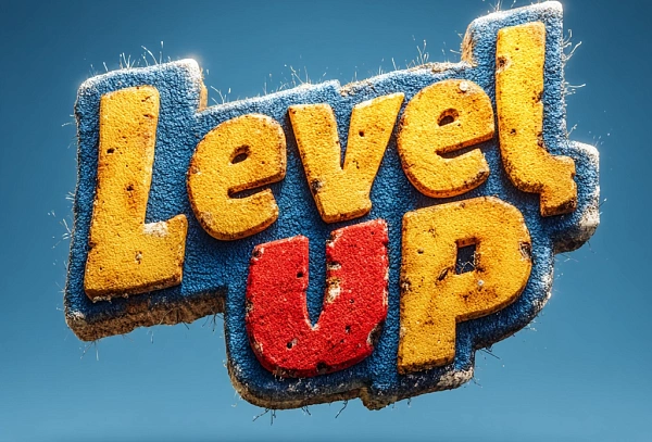 Трехмерный текст Level Up на фоне
