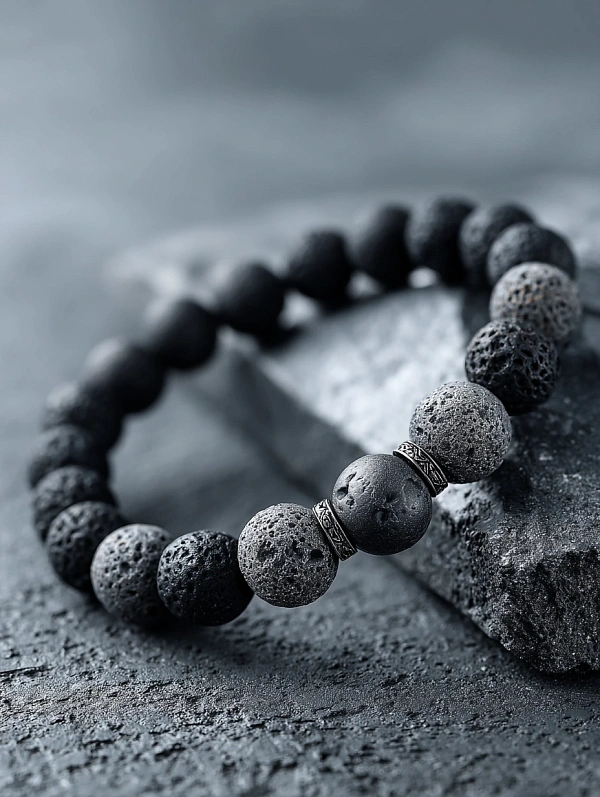 Черный браслет из лавового камня