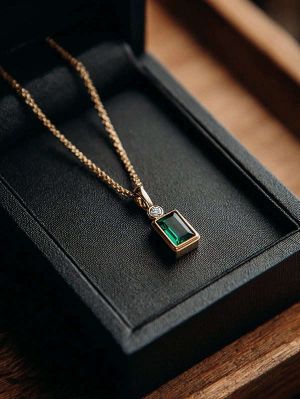 Золотая цепочка с изумрудом и бриллиантом