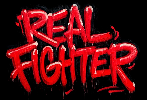 Яркий граффити текст Real Fighter