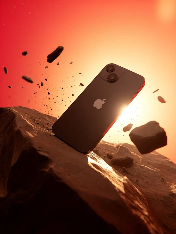 Черный смартфон на камнях в закате