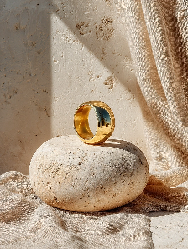 Золотое кольцо на камне с тканью