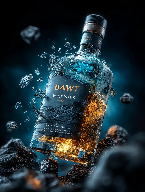 Стильная бутылка виски в воде