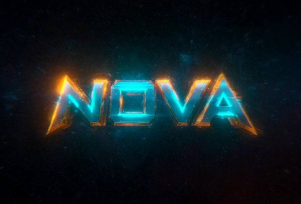 Яркий неоновый 3D текст NOVA
