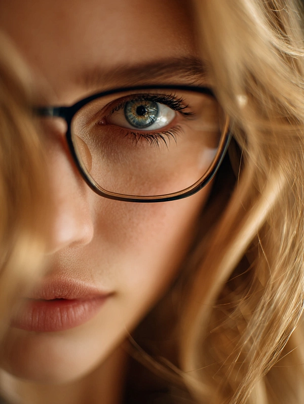 Женский портрет с очками крупным планом