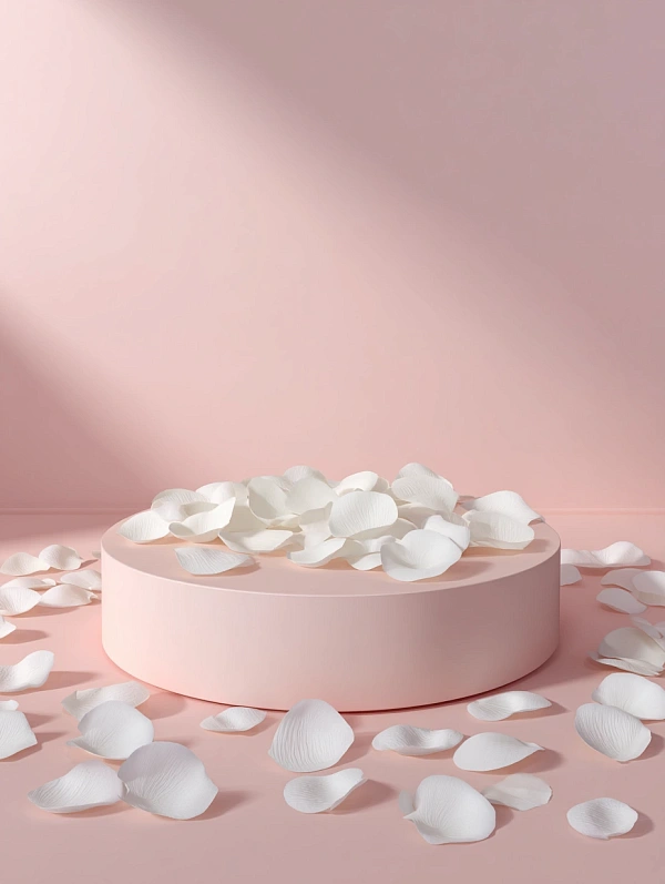 Розовый подиум с белыми лепестками