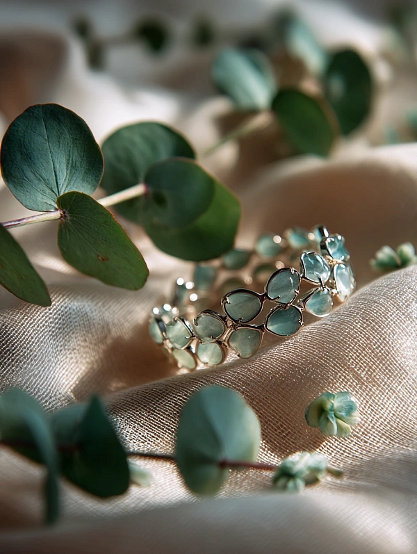 Браслет с зелеными камнями и листьями