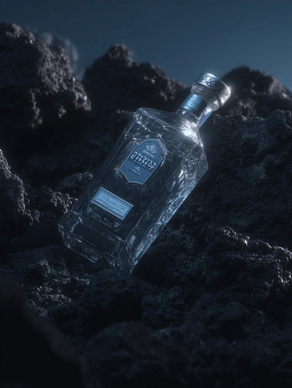 Стеклянная бутылка в темном ландшафте