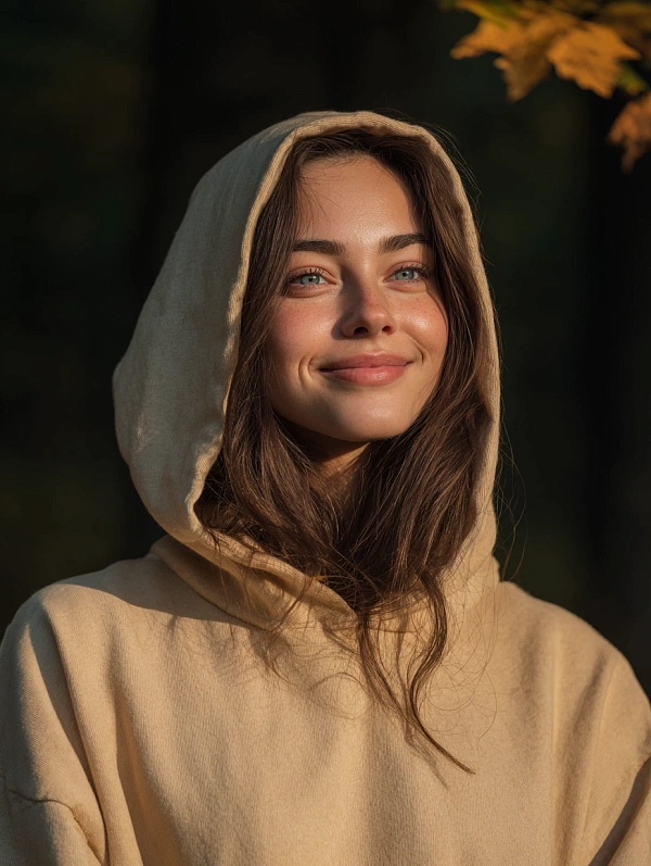 Улыбающаяся девушка в светлой худи
