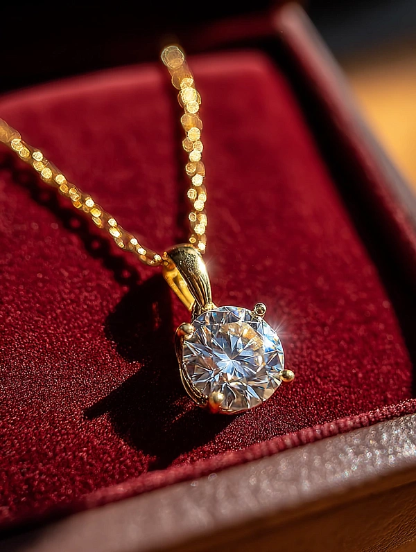 Золотой кулон с бриллиантом в коробке