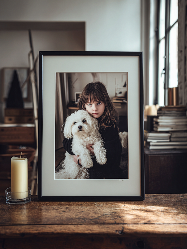 Девочка с собакой в рамке