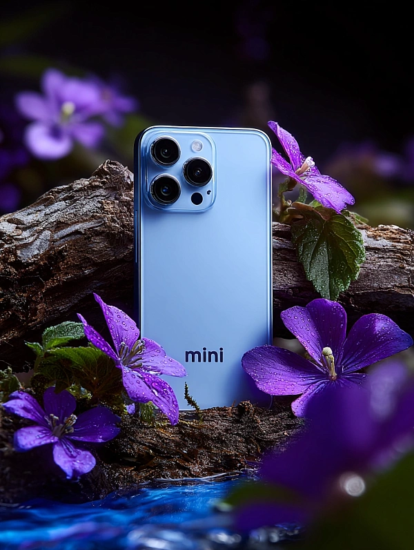 Смартфон Mini на природе с цветами