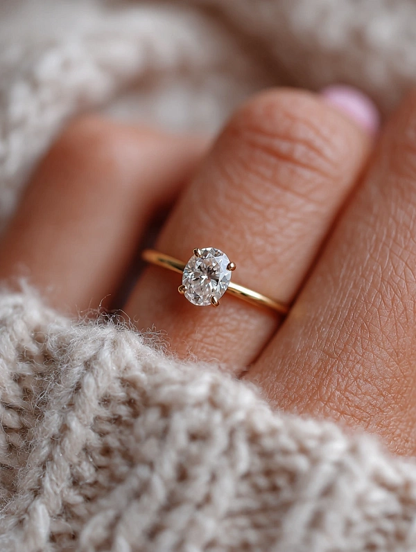 Золотое кольцо с овальным бриллиантом