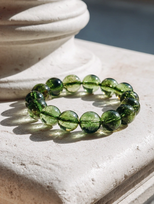 Зеленый браслет из стеклянных бусин