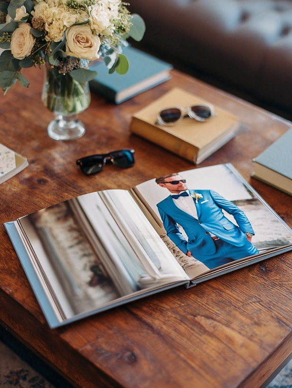 Стильный свадебный фотоальбом на столе