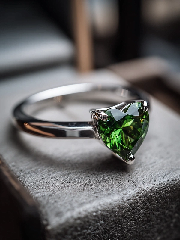 Серебряное кольцо с зеленым камнем