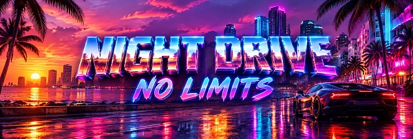 Неоновая обложка Night Drive с пальмами