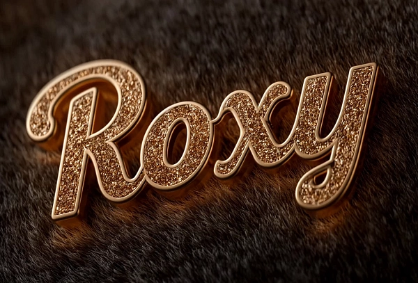 Блестящая золотая надпись Roxy