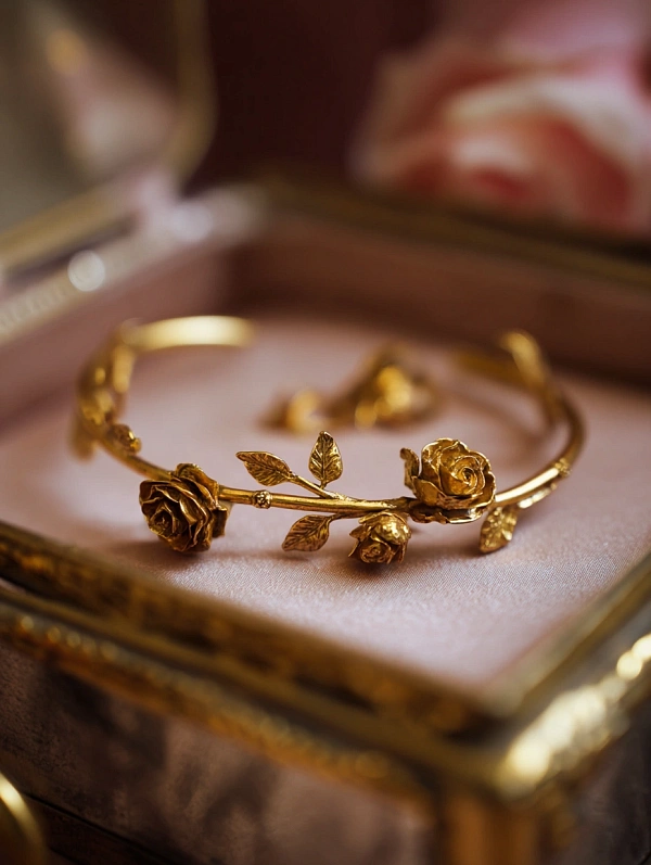 Золотой браслет с цветами розы