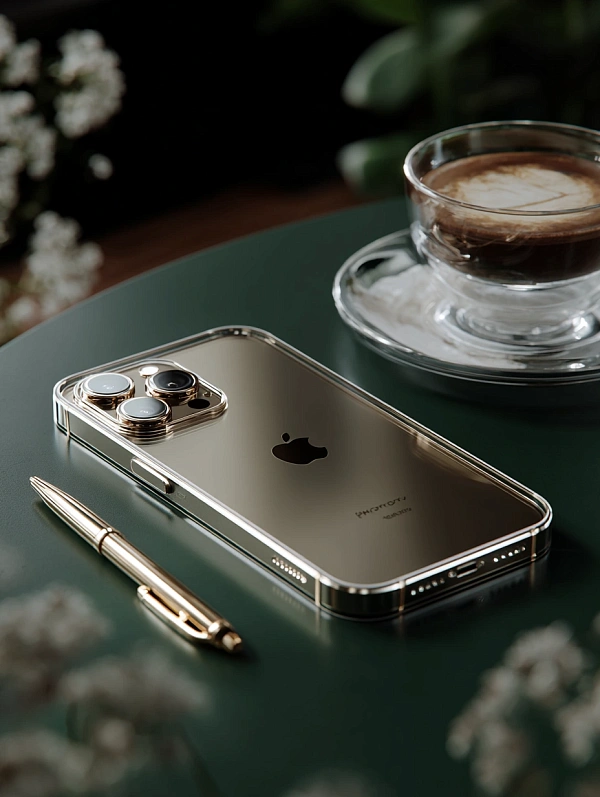 Стильный золотой iPhone на столе