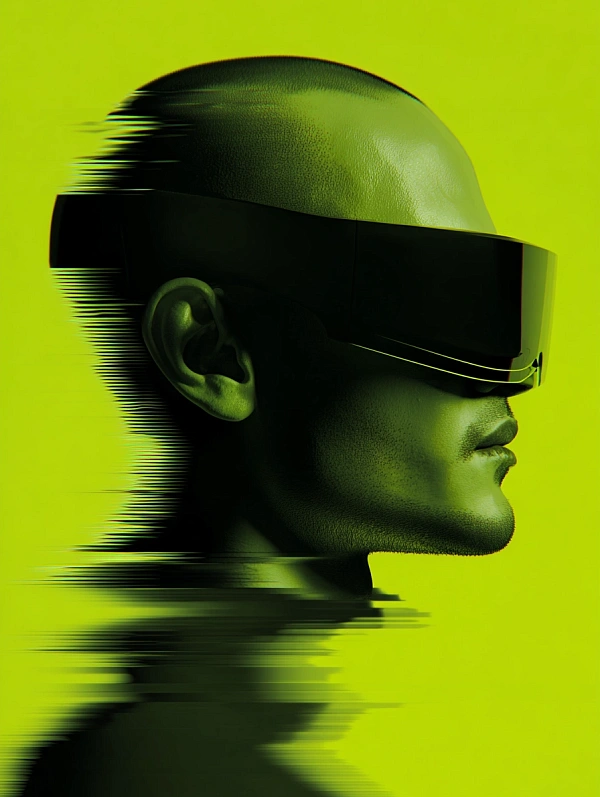 Голова в VR-очках с эффектом искажения