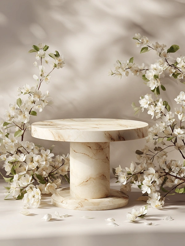 Минималистичный мраморный подиум с цветами